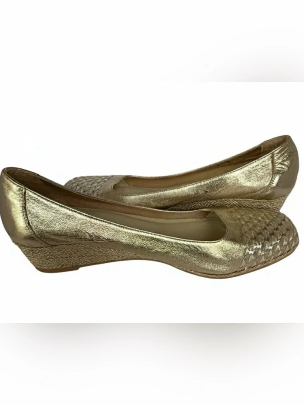 Merucci Gold Metallic Woven Wedge Flats Made in Italy SZ 9